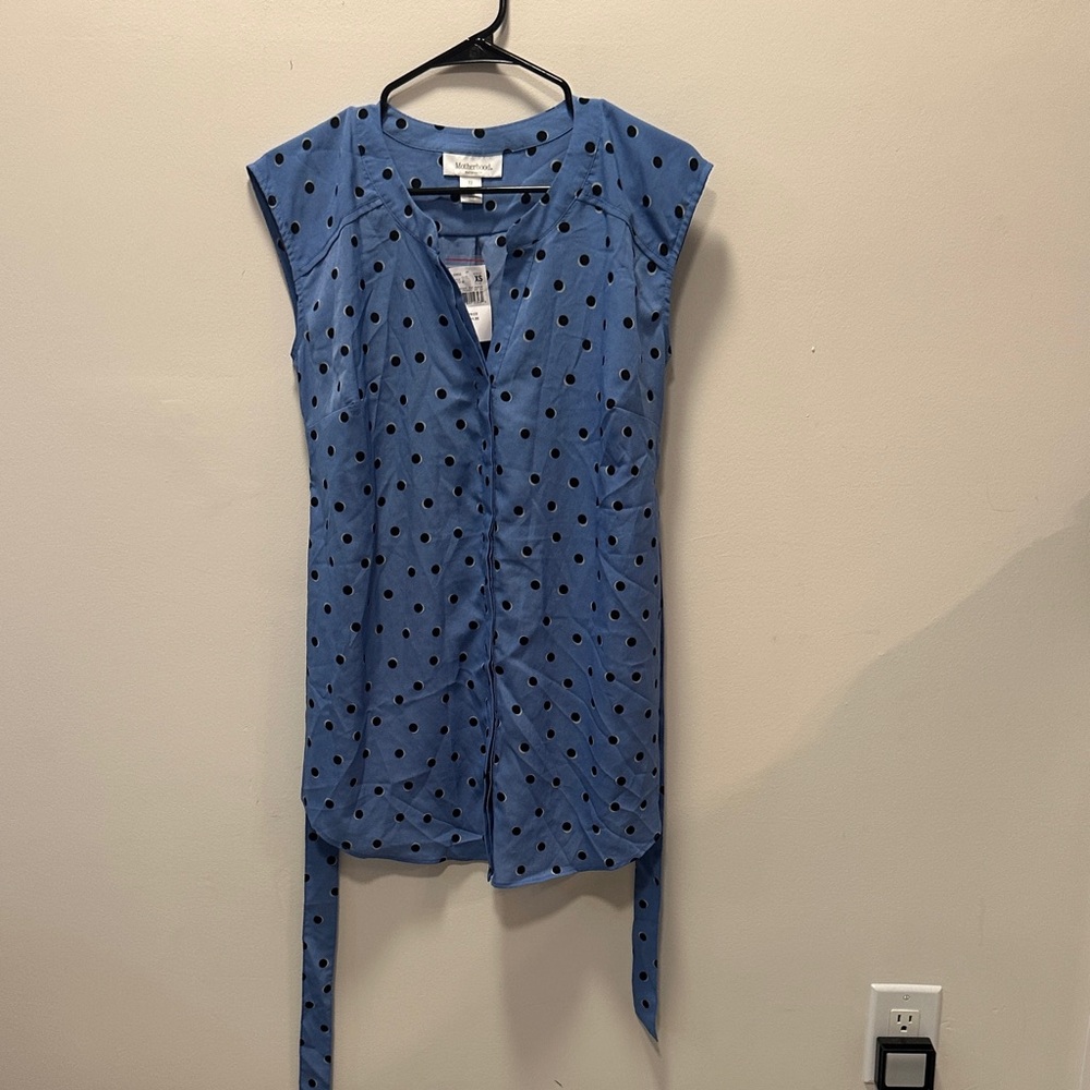 Motherhood Blue and Black Polka Dot Maternity Blouse